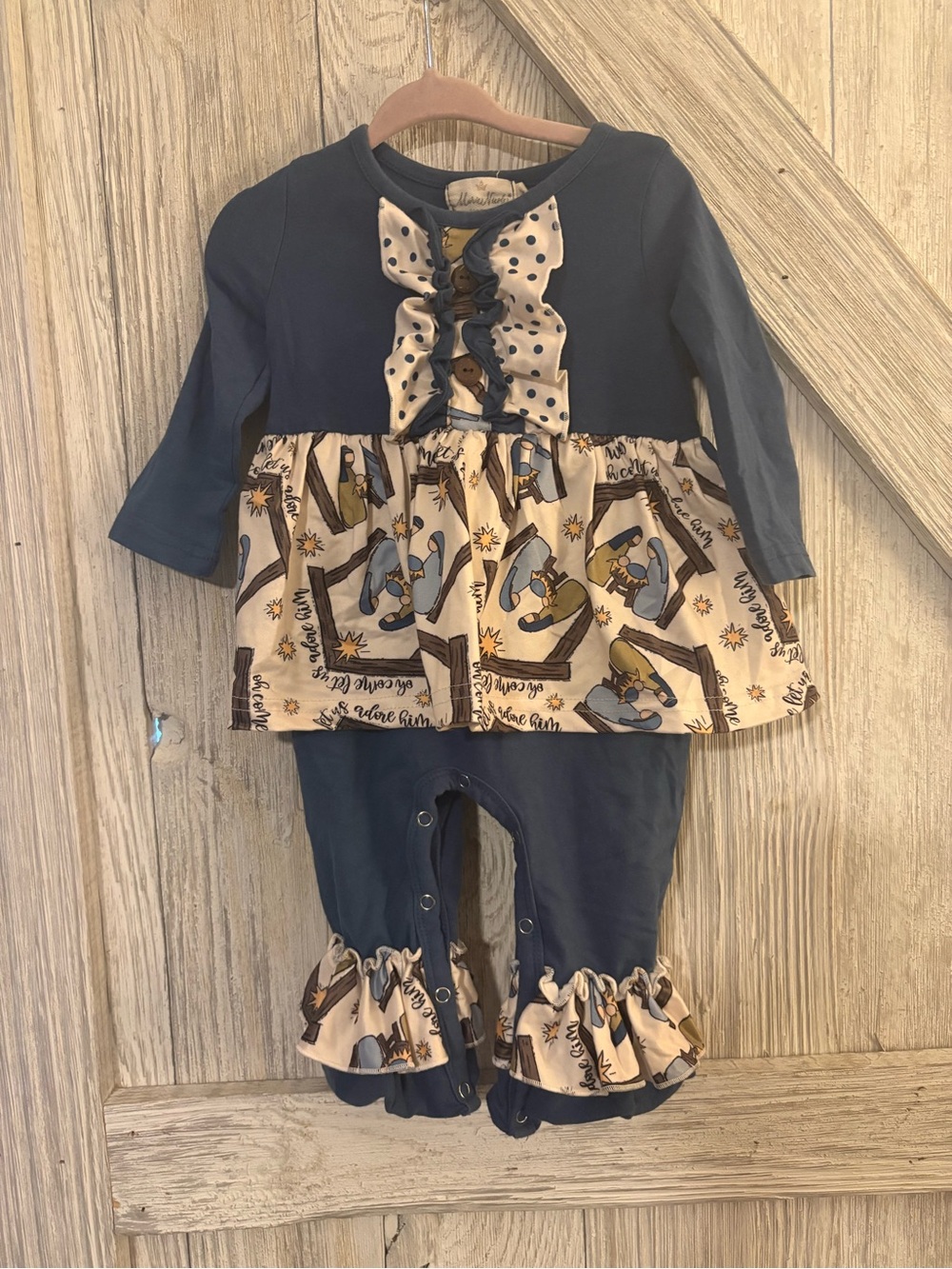 Marie Nicole Navy Floral Ruffle Baby One-Piece Romper